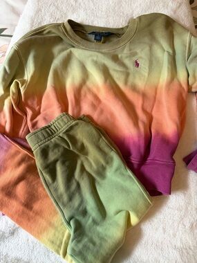 Ralph Lauren Gradient Tie-Dye Sweatshirt & Joggers - Green, Orange, Pink